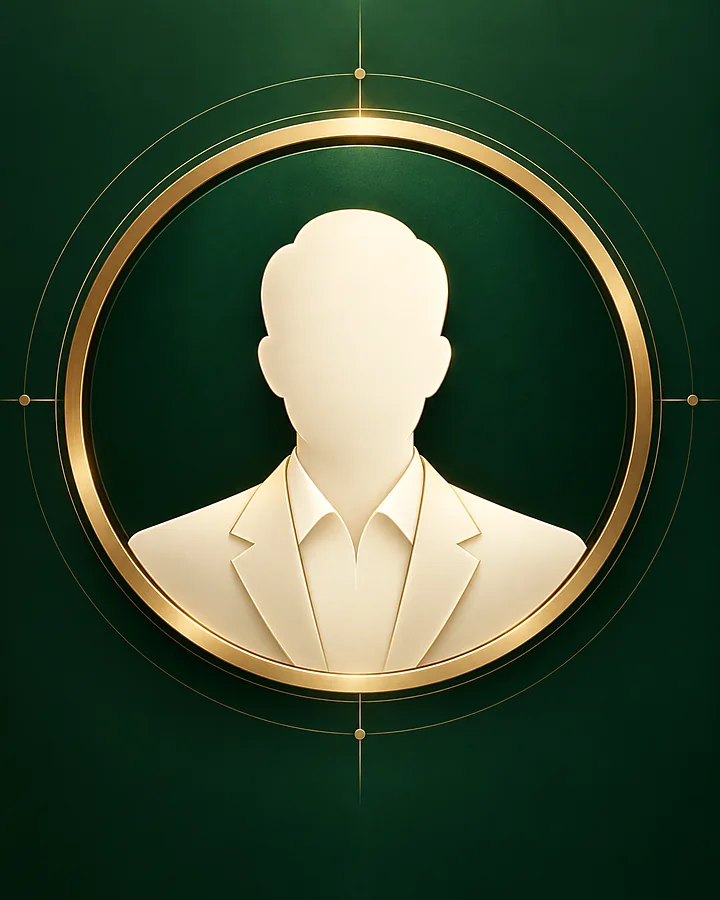 Anonymous executive silhouette in a green and gold leadership medallion