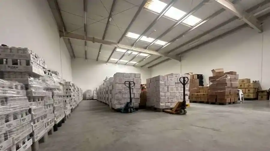Warehouse stocked with palletised goods